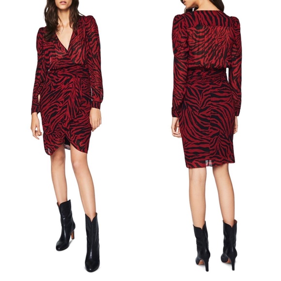 New Ba&sh Women's Red Saphir Wrap-effect Tiger-print Georgette Dress Small - Picture 13 of 13